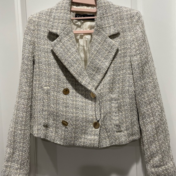 Zara MulticolorTweed Double-Breasted Blazer Size S - Picture 2 of 5